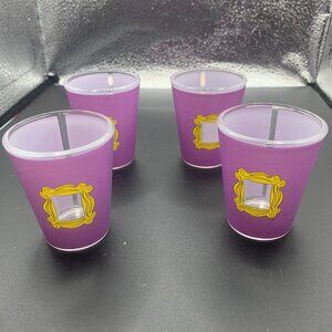 Lot of 4 TV Show FRIENDS  Purple 3 1/2" Shot Glasses SELLING AS IS WOB
